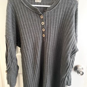 Free People Around the Clock Henley Dark Gray Small